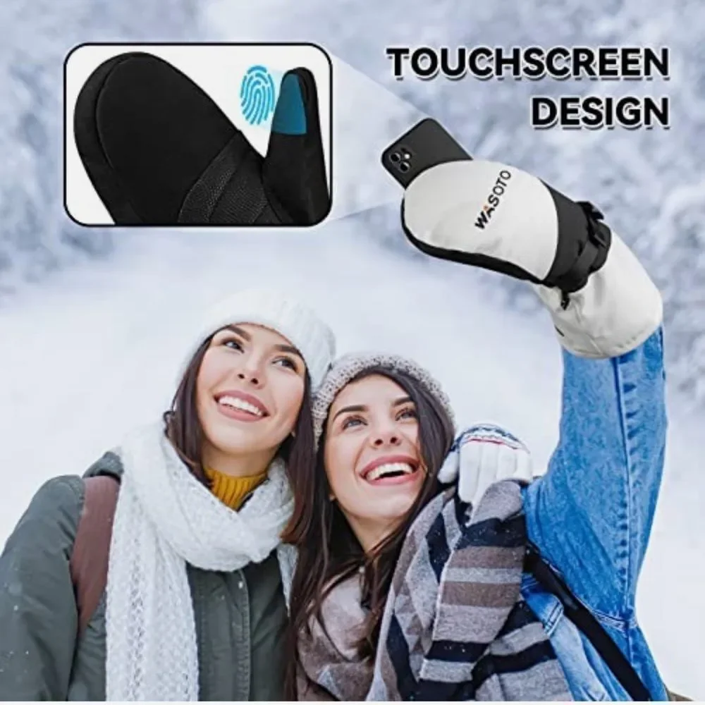 Wasoto Unisex Heated Mittens White & Black Touchscreen Thumb Size S